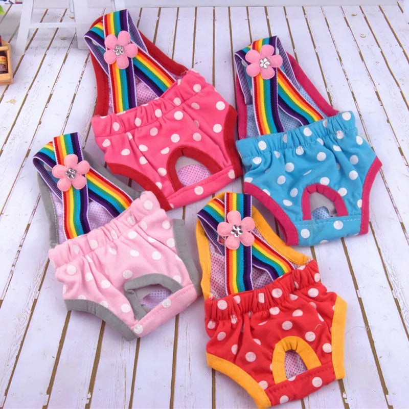 Washable Female Dog Diaper Sanitary Shorts Panties Pet Physiological Pants Dog Clothes Dot Print Underwear Briefs Pet Products - Loja Winner
