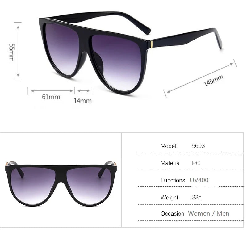 Retro Oversized Sunglasses Women 2024 Brand lunette soleil femme Big Frame Flat top Designer Sun glasses Vintage okulary Eyewear - Loja Winner