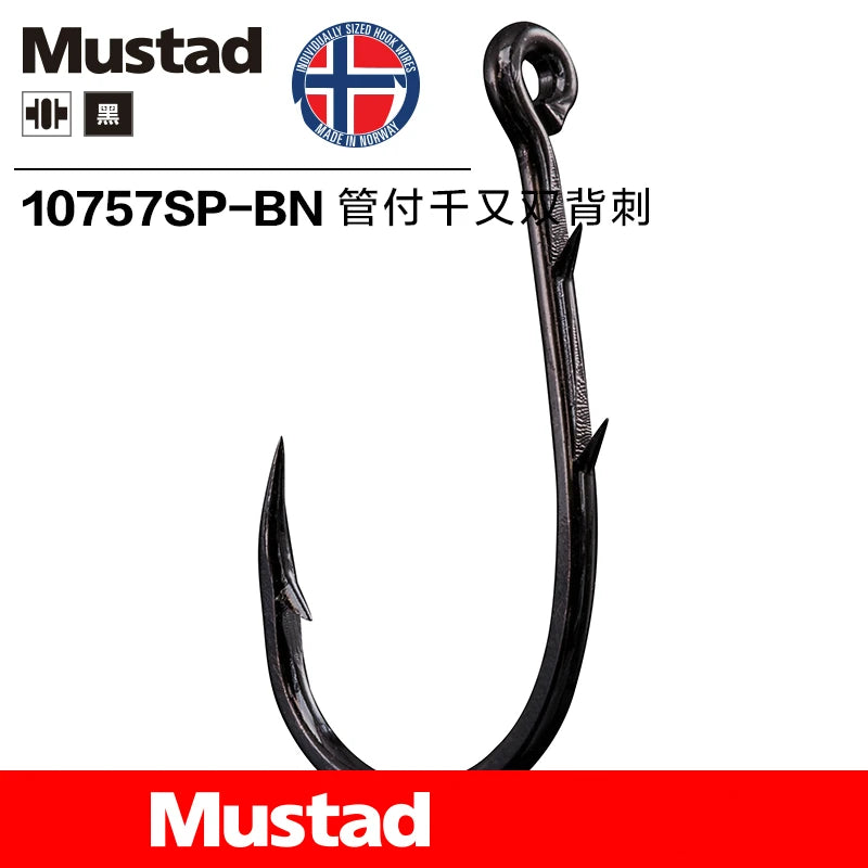 Orginal Mustad Hooks With Ring 10757 High Carbon Steel Peche Anzol Double Back Barbs Lure Wedkarstwo Fishhook 1#-9# Sea Pesca