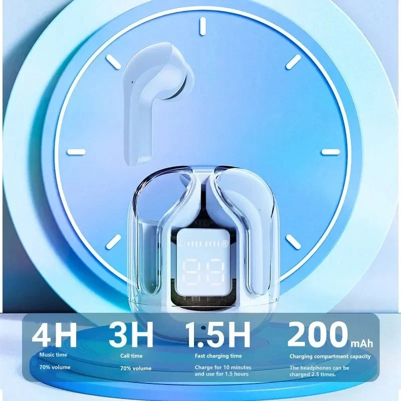 Original T2 Wireless Bluetooth Earphone Transparent HIFI Headphones LED Power Digital Display Stereo Sound Earphones for Xiaomi - Loja Winner