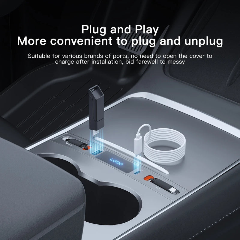 YZ For Tesla Model 3 Y 2023 27W Quick Charger USB Shunt Hub Intelligent Docking Station Car Adapter Powered Splitter Extension - Loja Winner