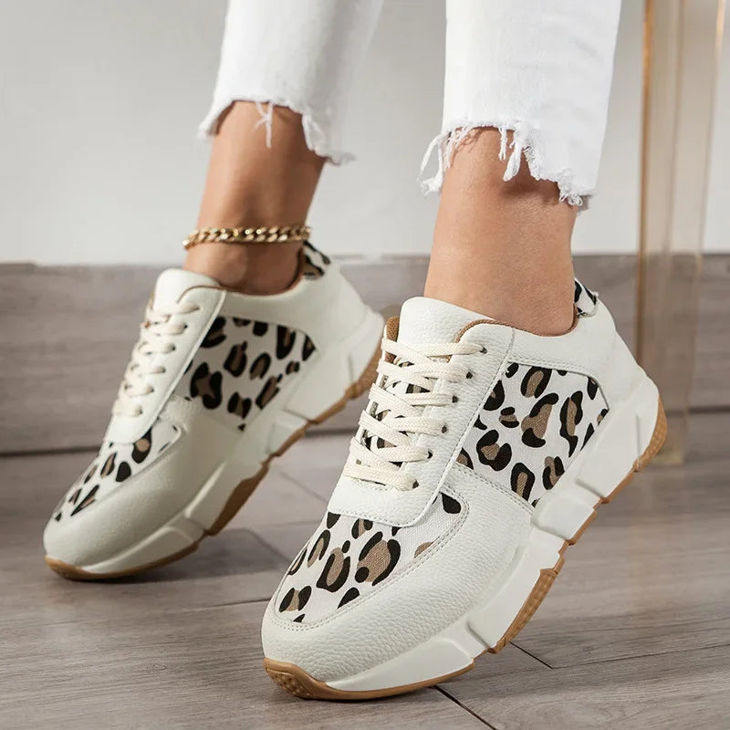 Women's Ankle Shoes 2024 Spring Fashion Casual Leopard Shoes for Women Platform Ladies's Sneakers Low Top Lace Up Tenis Feminino - Loja Winner