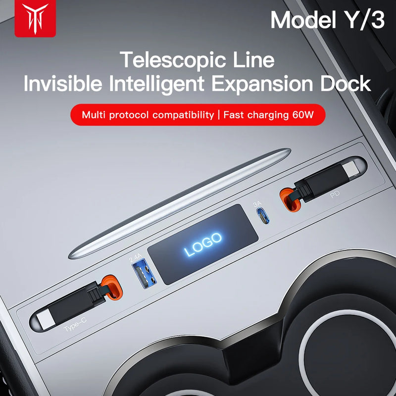 YZ For Tesla Model 3 Y 2023 27W Quick Charger USB Shunt Hub Intelligent Docking Station Car Adapter Powered Splitter Extension - Loja Winner