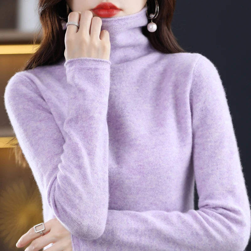 Merino Wool Cashmere Sweater Women's High Stacked Collar Pullover Long Sleeve Winter Knitted Sweater Warm High Quality Jumper - Loja Winner