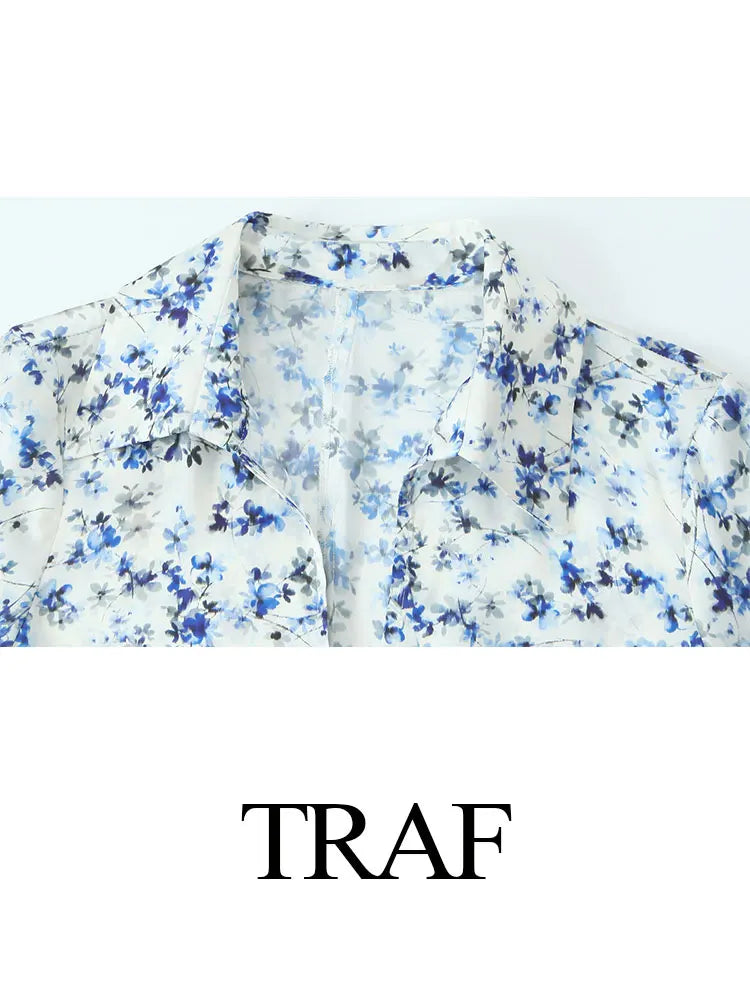 TRAF 2024 Spring Women Fashion 2 Piec Suits Lapel Tight Single Breasted Short Shirt + Folds Wild Basic Streetwear Female Skirt - Loja Winner