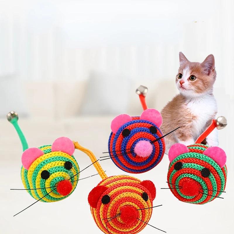 Pet Cat Toys Lovely Stripe Nylon Rope Round Ball Mouse Toy with Bell Pet Cat Chew Toy Cat Toys Interactive Pet Products - Loja Winner