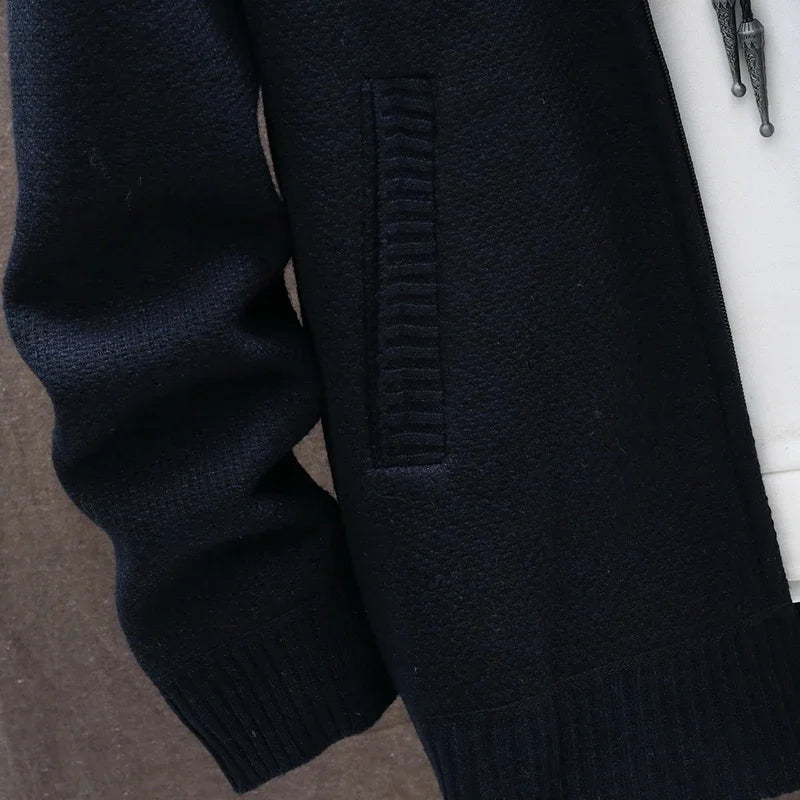 Men's Cardigan Hooded Sweater Autumn Winter New Fashion Male Clothing Stitching Color Plus Velvet Thickening Slim Jacket Coat - Loja Winner