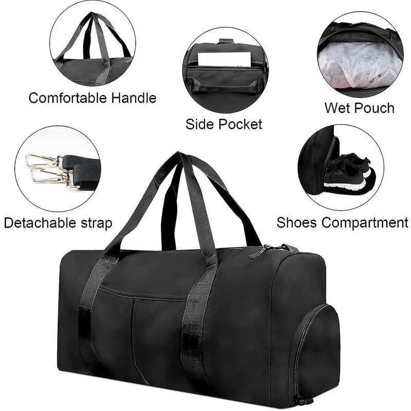 Sports Gym Bag Large Travel Duffel Bag Waterproof Weekender Overnight Tote Carry On Bag with Wet Pocket & Shoes Compartment - Loja Winner