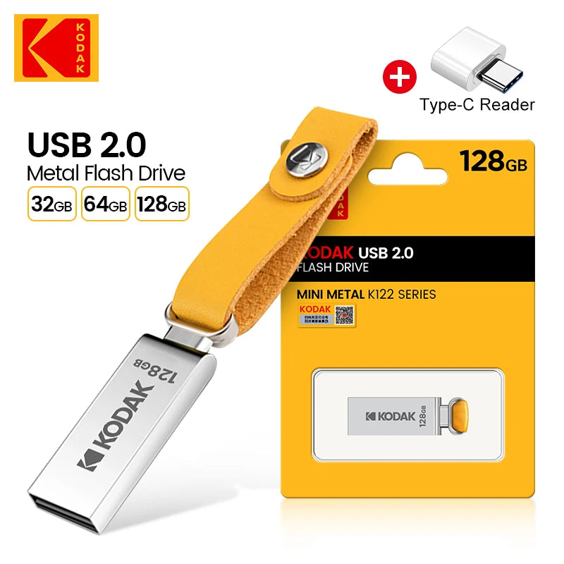 KODAK K122 Metal USB Flash Drive 32GB Memory stick pen drive USB2.0 pendrive Disk U Disk memoria Type-C adapter - Loja Winner