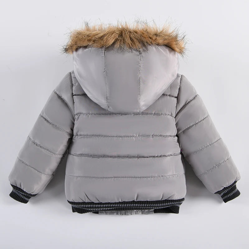 2-6 Years Autumn Winter Boys Jacket Warm Fur Collar Fashion Baby Girls Coat Hooded Zipper Outerwear Birthday Gift Kids Clothes - Loja Winner
