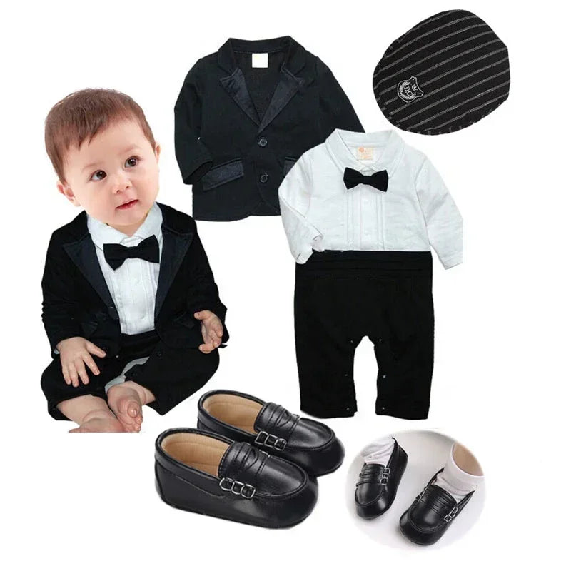 Baby Clothes Set Newborn Gentleman Boys Boss Outfit Romper Coat 1 Year Old Birthday Formal Wedding Suit - Loja Winner