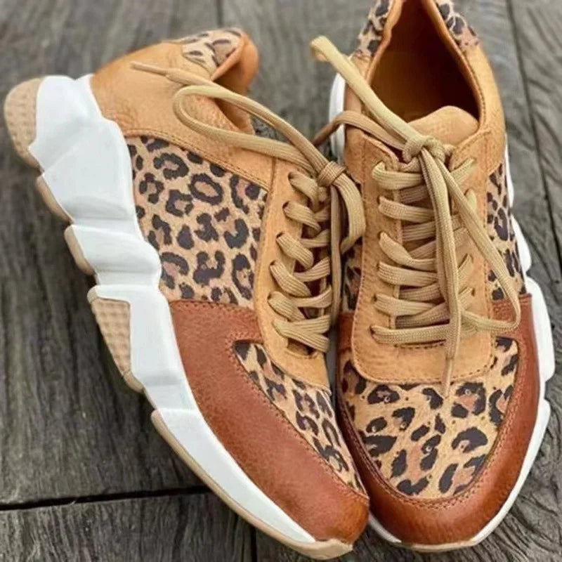 Women's Ankle Shoes 2024 Spring Fashion Casual Leopard Shoes for Women Platform Ladies's Sneakers Low Top Lace Up Tenis Feminino - Loja Winner