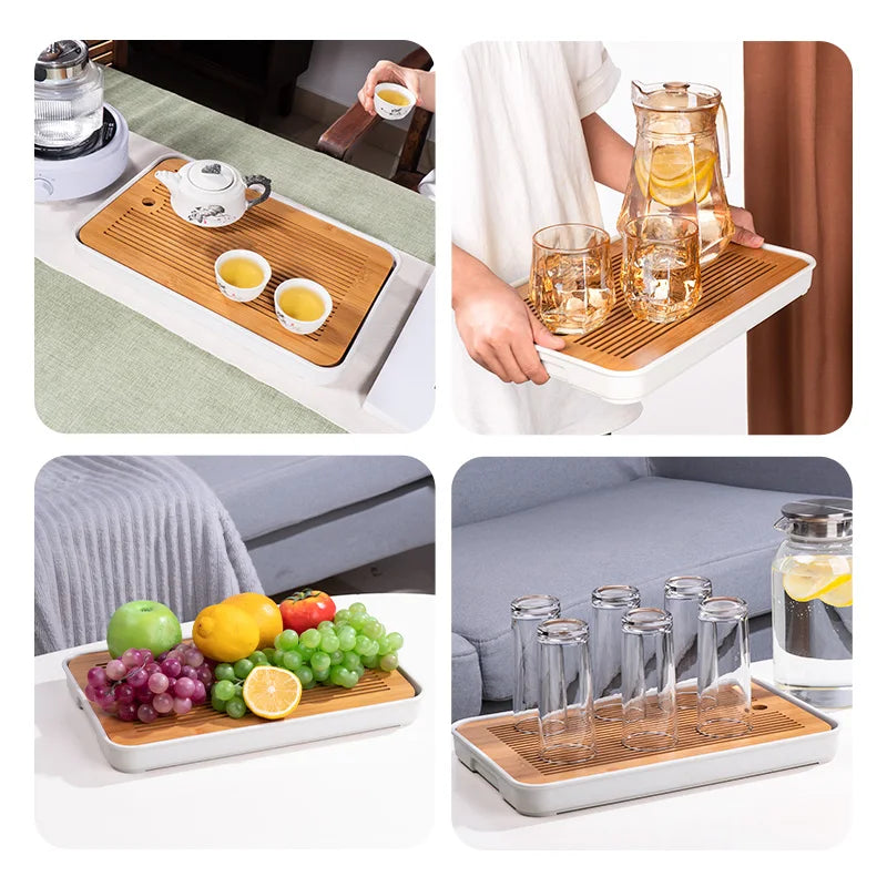 Natural Bamboo Tea Tray Drainage Water Tea Board Cups Holder Water Storage Tea Tray Kitchen Tea Accessories Kung Fu Tea Set - Loja Winner