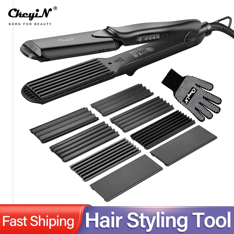 4-in-1Interchangeable Plates Fast Hair Straightener Flat Iron Electric Ceramic Hair Curler Crimper Corrugated Wave Hair Styling - Loja Winner