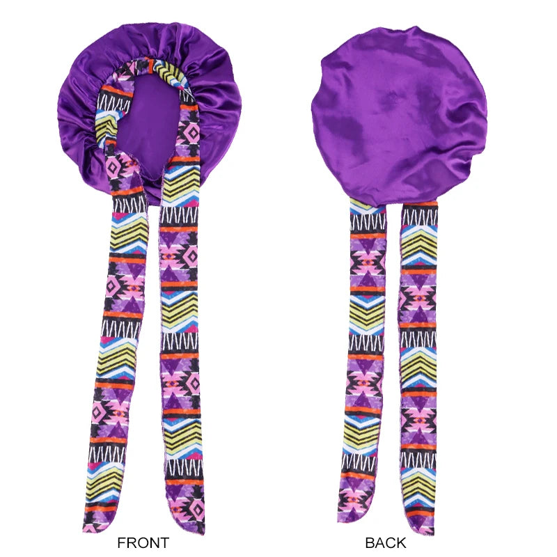 2PCS/LOT Women's Satin Bonnet With Wide Stretch Ties Band Long Tail Bonnet Satin Cheveux Nuit Silky Sleeping Night Cap Bonnets - Loja Winner