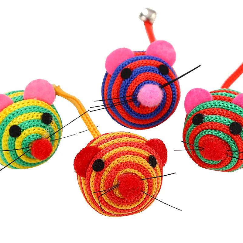 Pet Cat Toys Lovely Stripe Nylon Rope Round Ball Mouse Toy with Bell Pet Cat Chew Toy Cat Toys Interactive Pet Products - Loja Winner