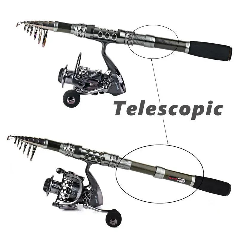 Sougayilang 1.8-3.3m Carbon Fiber Spinning Fishing Rod and Spinning Reel Combo Telescopic Fishing Pole Spinning Reel Full Kit - Loja Winner