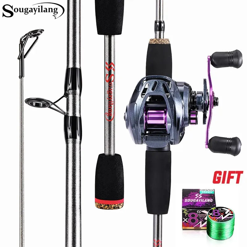 Sougayilang Fishing Rod Combo 1.7m Carbon Fiber Casting Rod and Baitcasting Reel with Free Pe Line As Gift Max Drag 8kg for Bass - Loja Winner