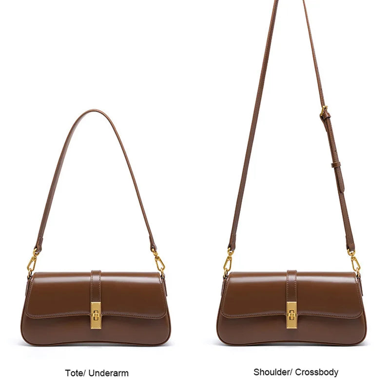 2024 New Genuine Leather Women's Underarm Bag High Quality Ladies Shoulder Crossbody Bags Brands Designer Female Retro Handbags - Loja Winner