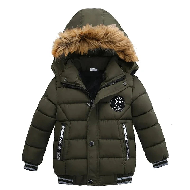 2-6 Years Autumn Winter Boys Jacket Warm Fur Collar Fashion Baby Girls Coat Hooded Zipper Outerwear Birthday Gift Kids Clothes - Loja Winner