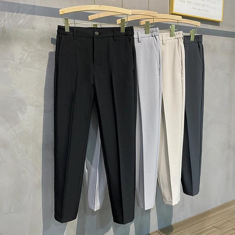 2023 Spring Summer Men's Casual Pants Suit Pant Slim Fit Work Elastic Waist Jogging Trousers Male Black Grey Plus Size 40 42 - Loja Winner