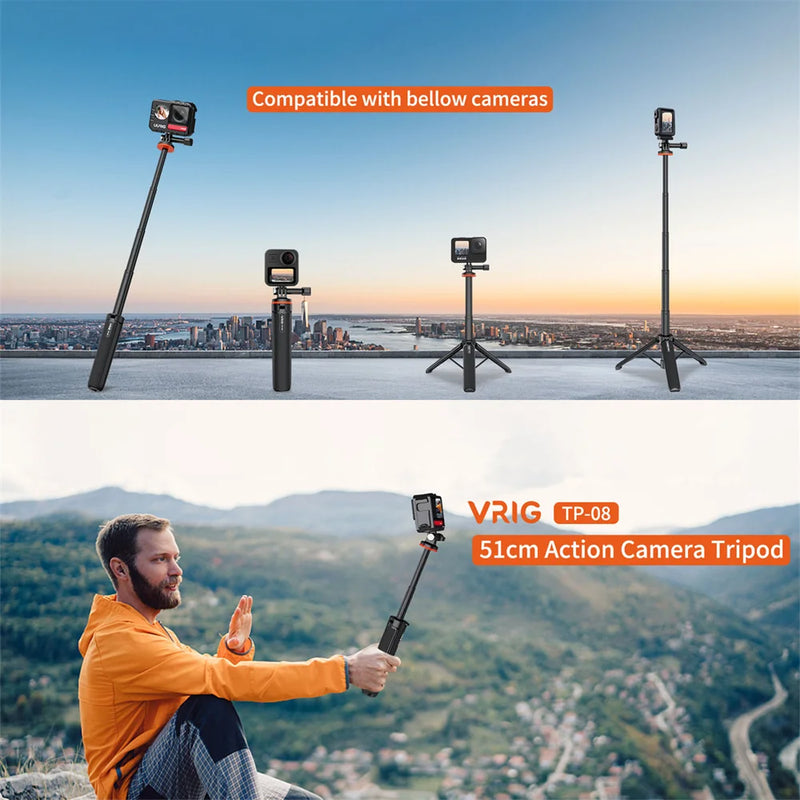 New Aluminum Extend Selfie Stick Tripod Mini Portable Vlog Tripod for Gopro Hero 12 11 10 9 8 7 6 Osmo Action Insta 360 One R X3 - Loja Winner
