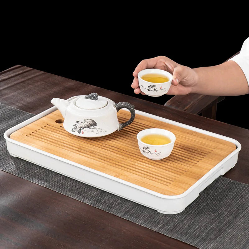 Natural Bamboo Tea Tray Drainage Water Tea Board Cups Holder Water Storage Tea Tray Kitchen Tea Accessories Kung Fu Tea Set - Loja Winner