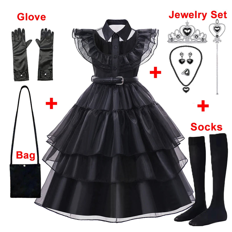 Wednesday Costume for 3-12T Girl Carnival Halloween Black Events Cosplay Dress Fashion Gothic Vestido Kids Evening Party Clothes - Loja Winner