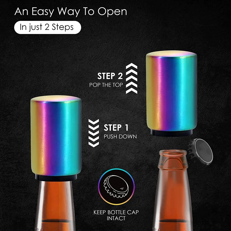 New Automatic Beer Bottle Opener Magnetic Stainless Steel Push Down Beer Can Opener Kitchen Bar Portable Jar Corkscrew Gadgets