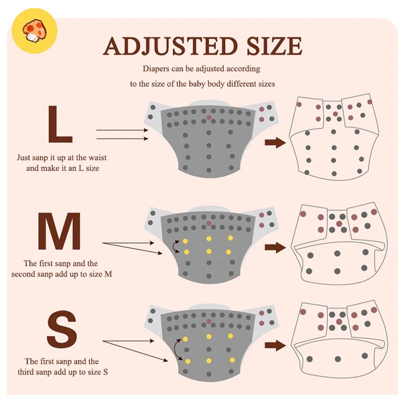 Reusable Cloth Diaper for Baby Cartoon Pattern Breathable Nappies Waterproof Toilet Training Pants with Snap Toddler Pocket