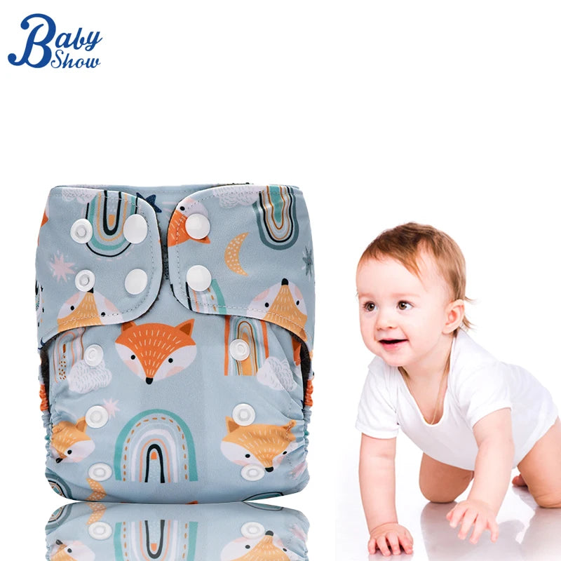 Reusable Cloth Diaper for Baby Cartoon Pattern Breathable Nappies Waterproof Toilet Training Pants with Snap Toddler Pocket