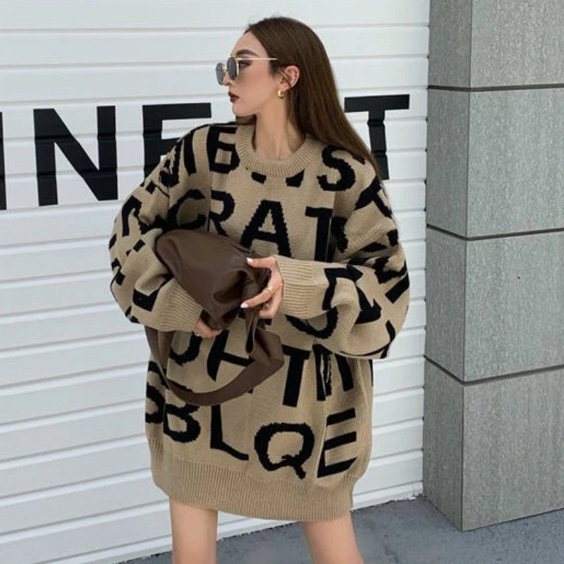 Pullovers Women Autumn Winter All-match O-neck Letter Harajuku Loose Slim Simple Casual Korean Style Fashion Female Sweaters