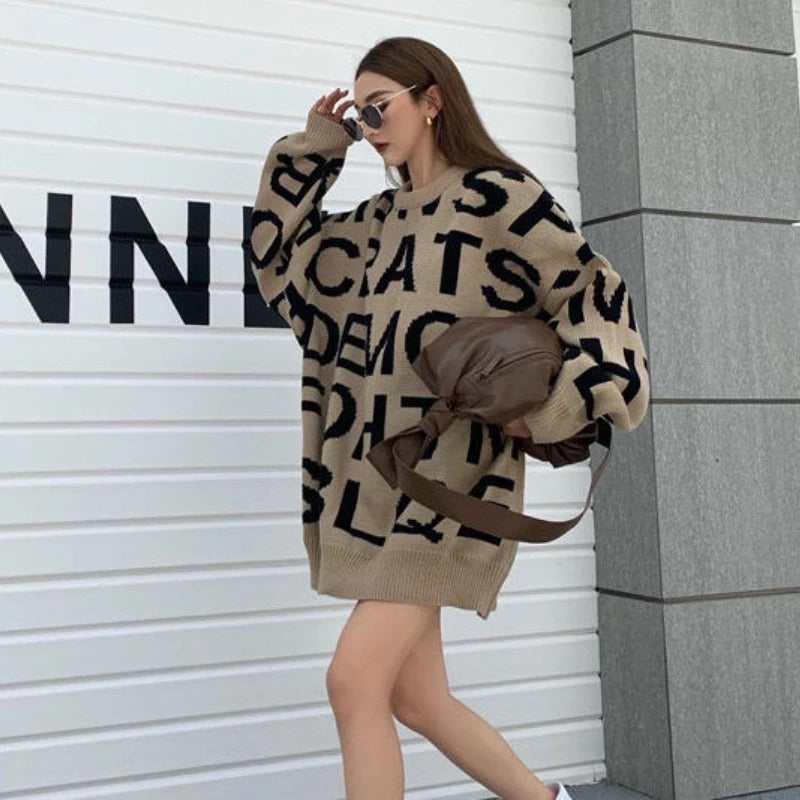 Pullovers Women Autumn Winter All-match O-neck Letter Harajuku Loose Slim Simple Casual Korean Style Fashion Female Sweaters