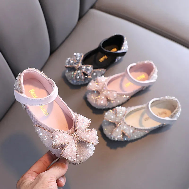 Children's Leather Shoes Shallow Princess Shoes for Girls Fashion Pearl Elegant Kid Mary Jane Shoes for Party Wedding Flat Shoes