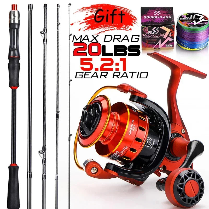 Sougayilang Fishing Rod Reel 1.8/2.1m Carbon Fiber Spinning Rod and Spinning Reel Max Drag 8kg All for Bass Pike Trout Fishing