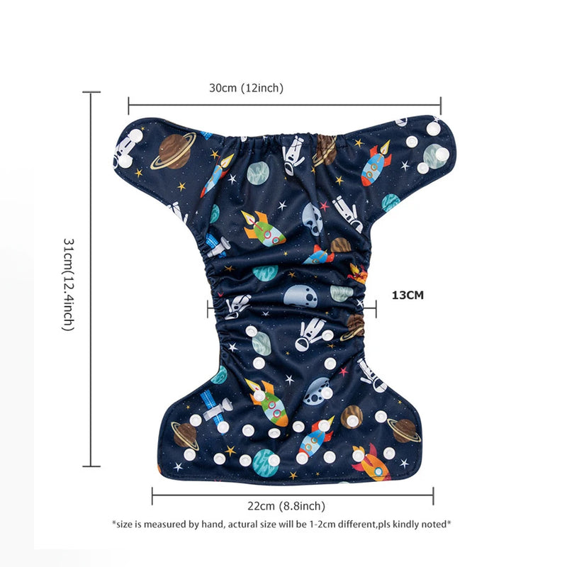 Reusable Cloth Diaper for Baby Cartoon Pattern Breathable Nappies Waterproof Toilet Training Pants with Snap Toddler Pocket